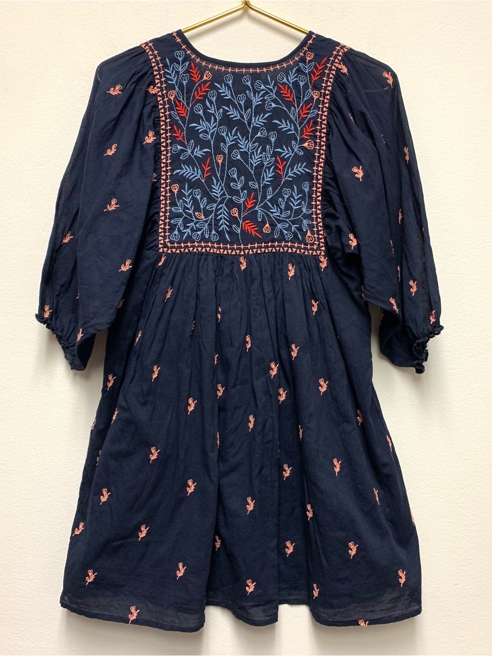 Pink Chicken Ave Bella Embroidered Dress Girls Size 14 Navy Blue Boho Peasant - Picture 6 of 11